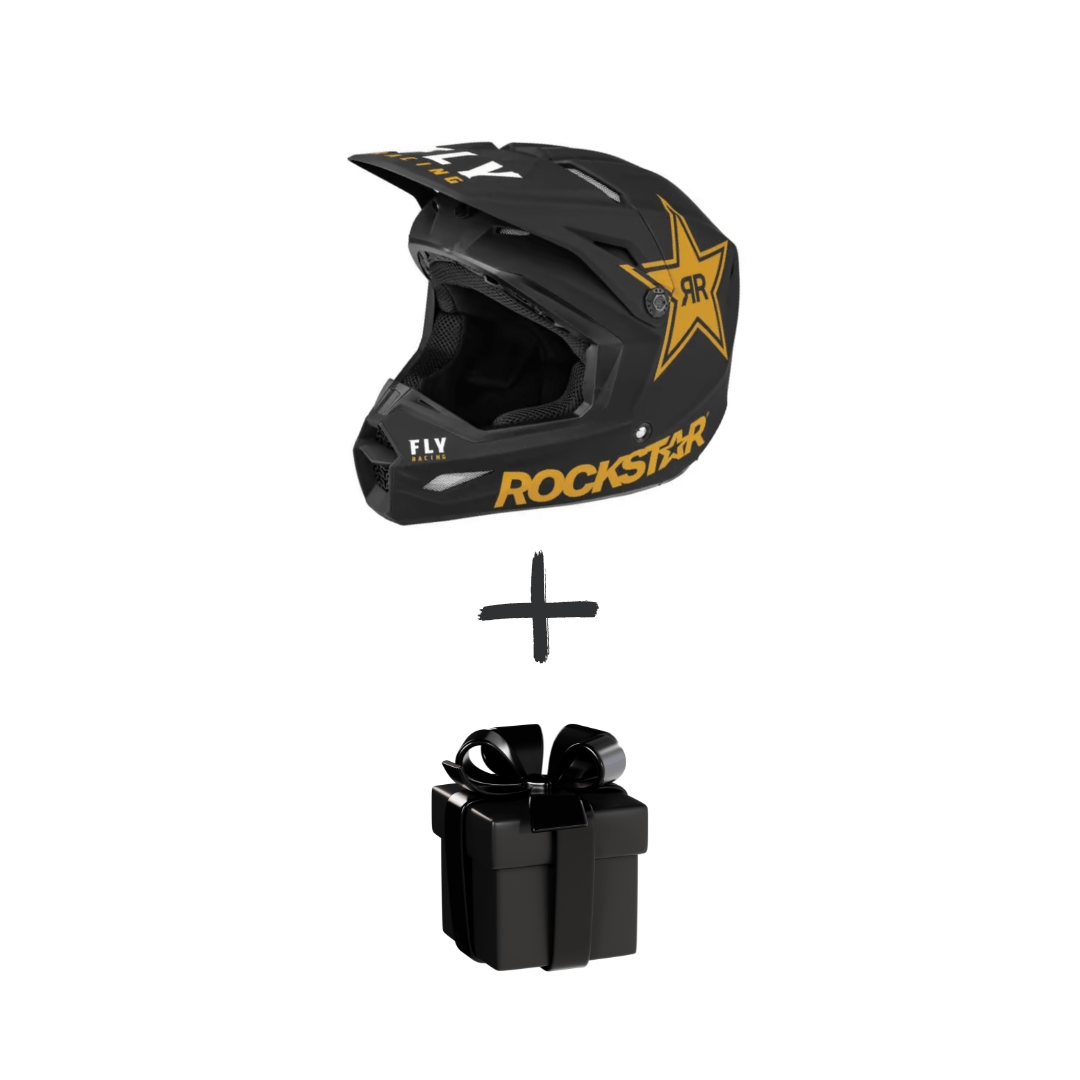 Casca Off-road FLY RACING KINETIC ROCKSTAR ECE negru mat/auriu