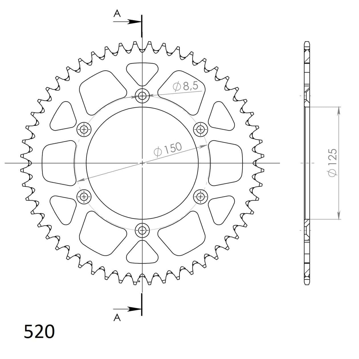 Supersprox Rear sprocket 50 Teeth (50T) KTM/Husqvarna/GasGas 1990-2026 Aluminium 520 dimensions