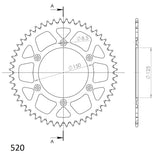 Supersprox Rear sprocket 50 Teeth (50T) KTM/Husqvarna/GasGas 1990-2026 Aluminium 520 dimensions